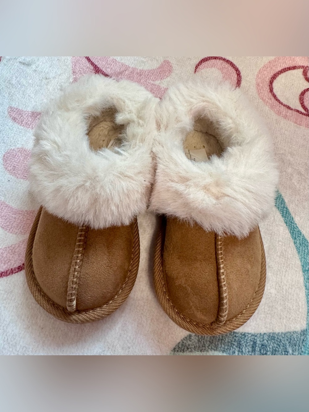 Cat & Jack Tan Faux-Shearling Lined Kids Slippers